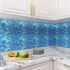 Kitchen with this blue fantasy mosaic glass tile, every time cooking is like in a dream ocean, cooking has become a kind of enjoyment!