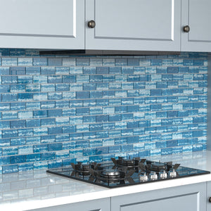 What a beautiful blue glass mosaic tile! The back net design is easy to cut and install. The beautiful color is perfect for the kitchen backsplash! #Glass Tile