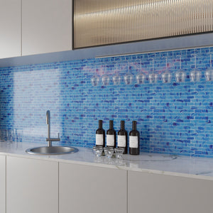 Using unique technology to form blue glass surface patterns, strong and durable, let us upgrade your kitchen! #GlassTile