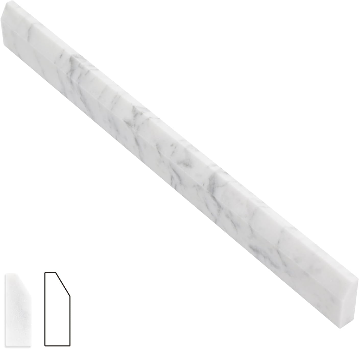 Lovdeco Bianco Alba 1/2" X 12" White Marble Pencil Liner Tile, Edge Trim Molding for Shower and Backsplash, Bullnose Tile Trim Polished, 10 Pcs/Box