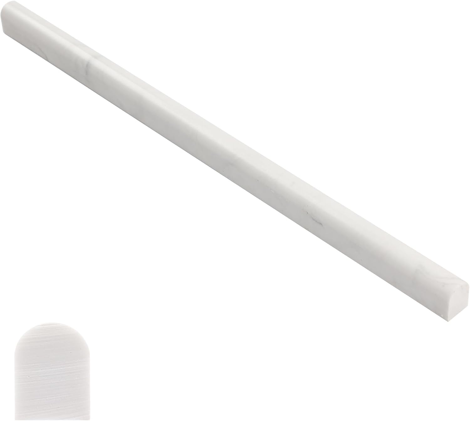 Lovdeco Marble Vein Pencil Liner Tile, 1/2" X 12" Edge White Trim Molding for Shower and Backsplash, Bullnose Tile Trim Polished, 15 Pcs/Box