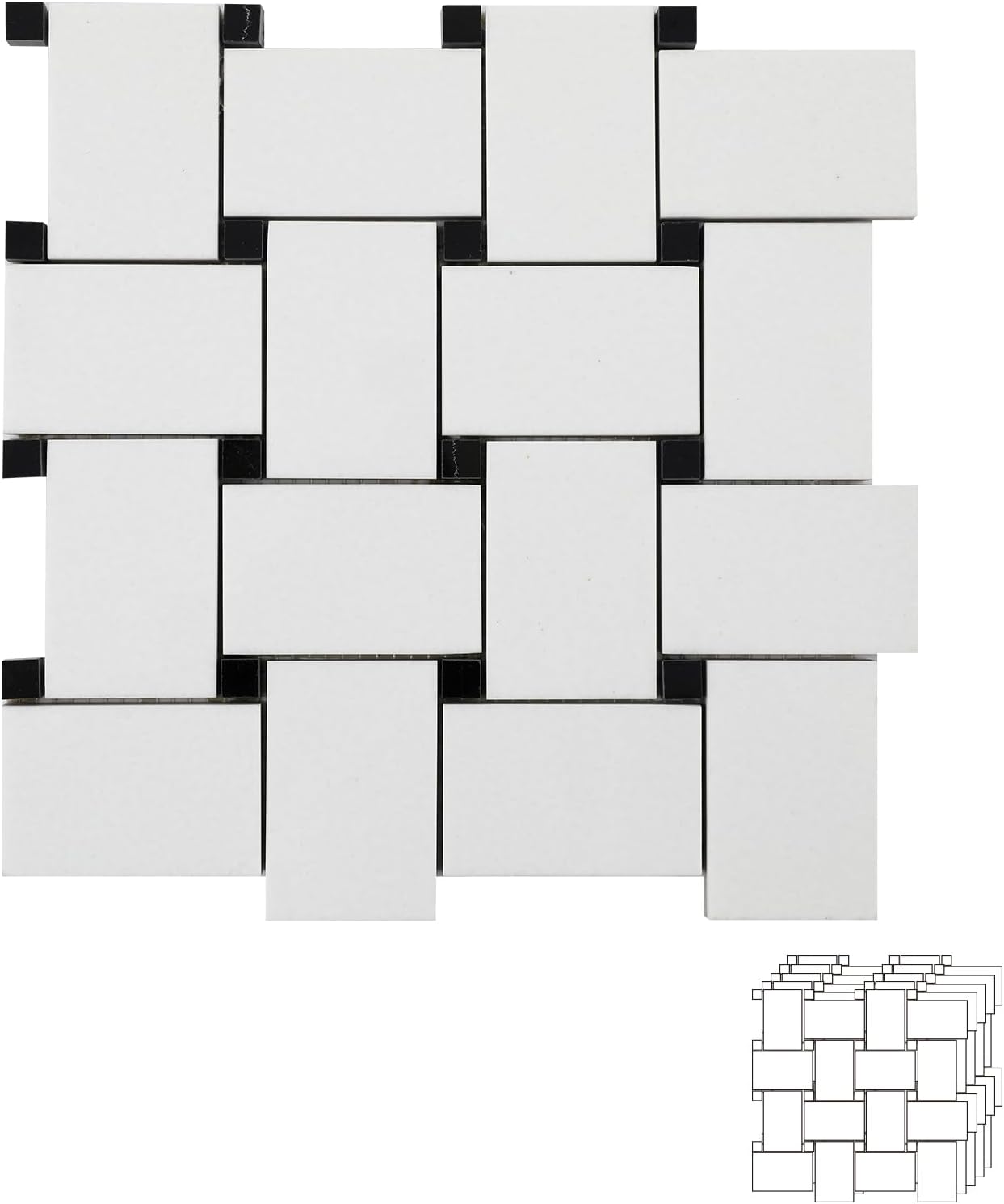 Lovdeco Microcrystal Stone White Marble Basketweave Marble Mosaic Tile for Kitchen Wall Bathroom Shower Floor (5 Sheet)