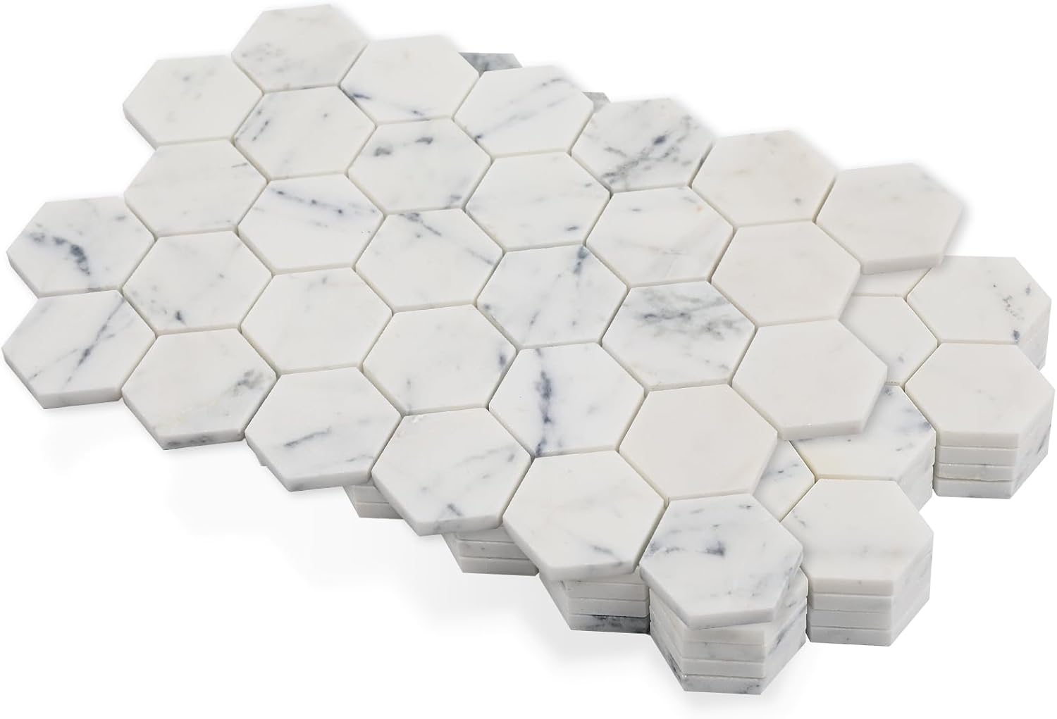 Lovdeco Bianco Alba Marble Stone 2 Inch Hexagon White Marble Mosaic Tile for Kitchen Wall Bathroom Shower Floor (5 Sheet, Honed)