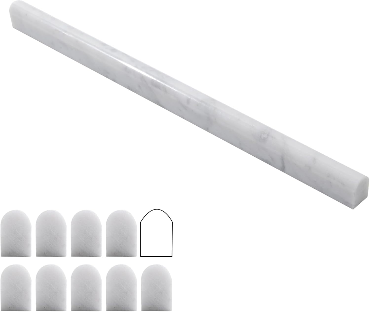 Lovdeco Bianco Alba 1/2" X 12" White Marble Pencil Liner Tile, Edge Trim Molding for Shower and Backsplash, Bullnose Tile Trim Polished, 10 Pcs/Box