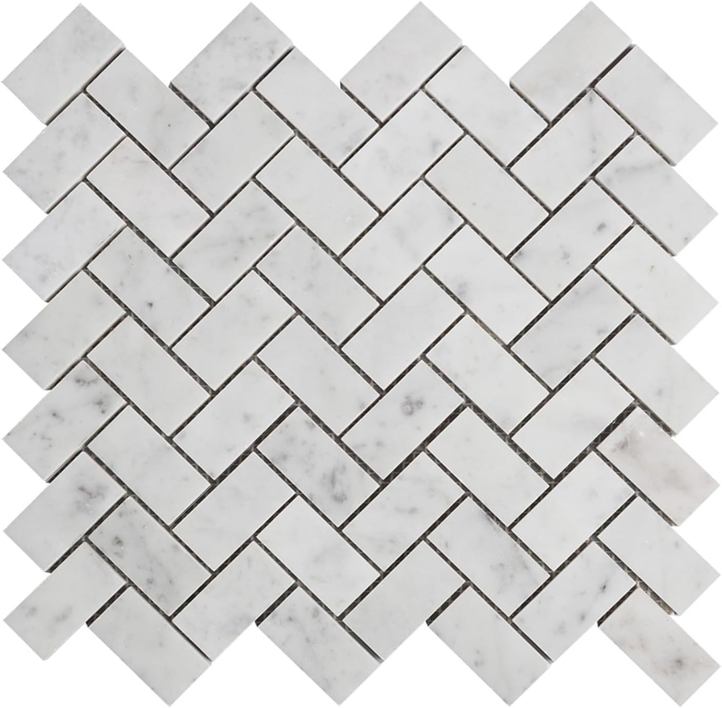 Lovdeco Carrara White Marble Stone 1x2 Inch Herringbone Italian Bianco Carrera Marble Mosaic Tile for Kitchen Wall Bathroom Shower Floor (5 Sheet, Polished)
