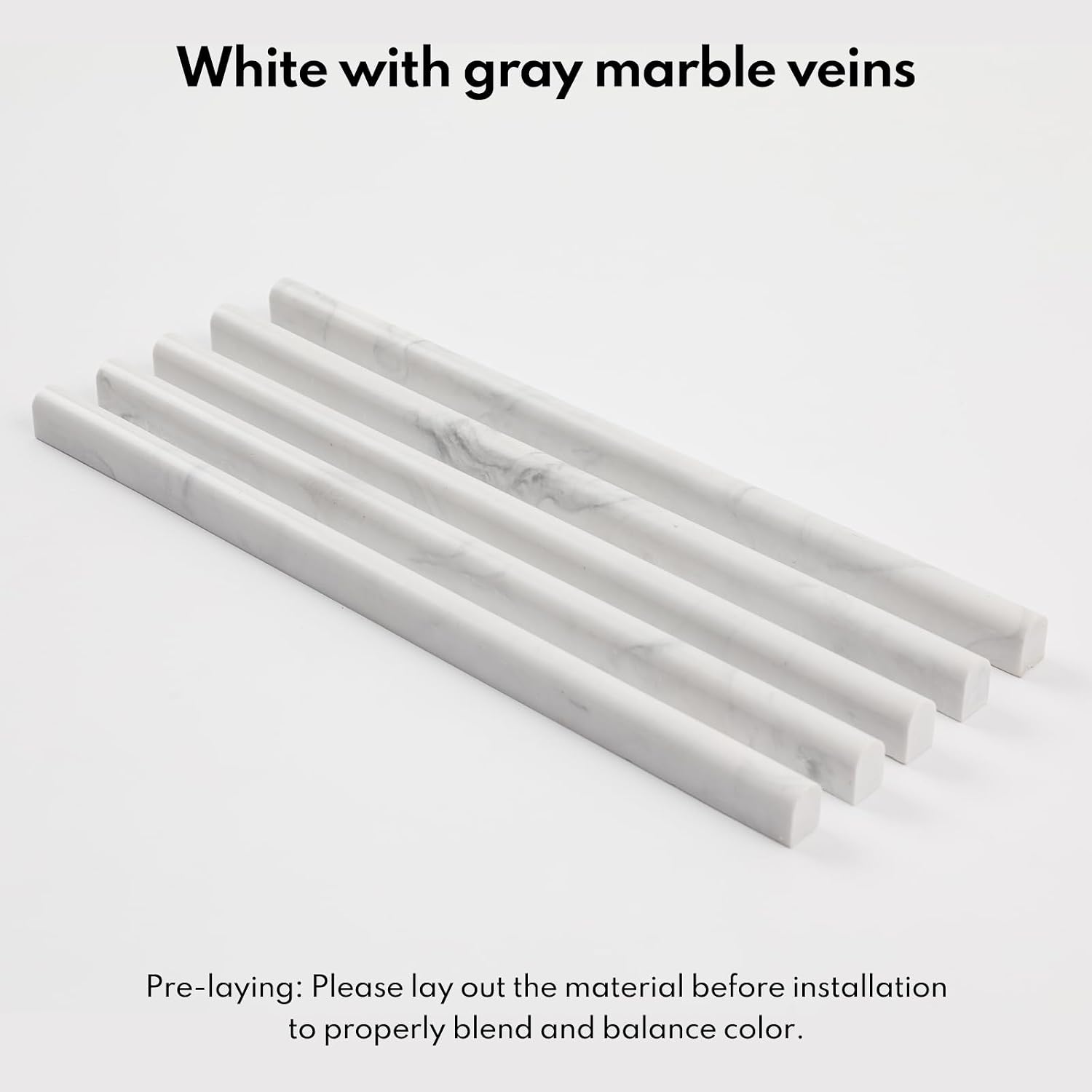 Lovdeco Marble Vein Pencil Liner Tile, 1/2" X 12" Edge White Trim Molding for Shower and Backsplash, Bullnose Tile Trim Polished, 15 Pcs/Box