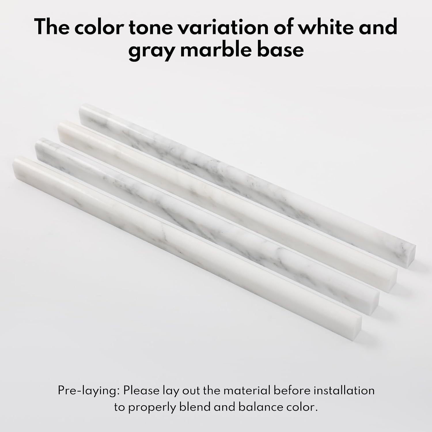 Lovdeco Bianco Alba 1/2" X 12" White Marble Pencil Liner Tile, Edge Trim Molding for Shower and Backsplash, Bullnose Tile Trim Polished, 10 Pcs/Box