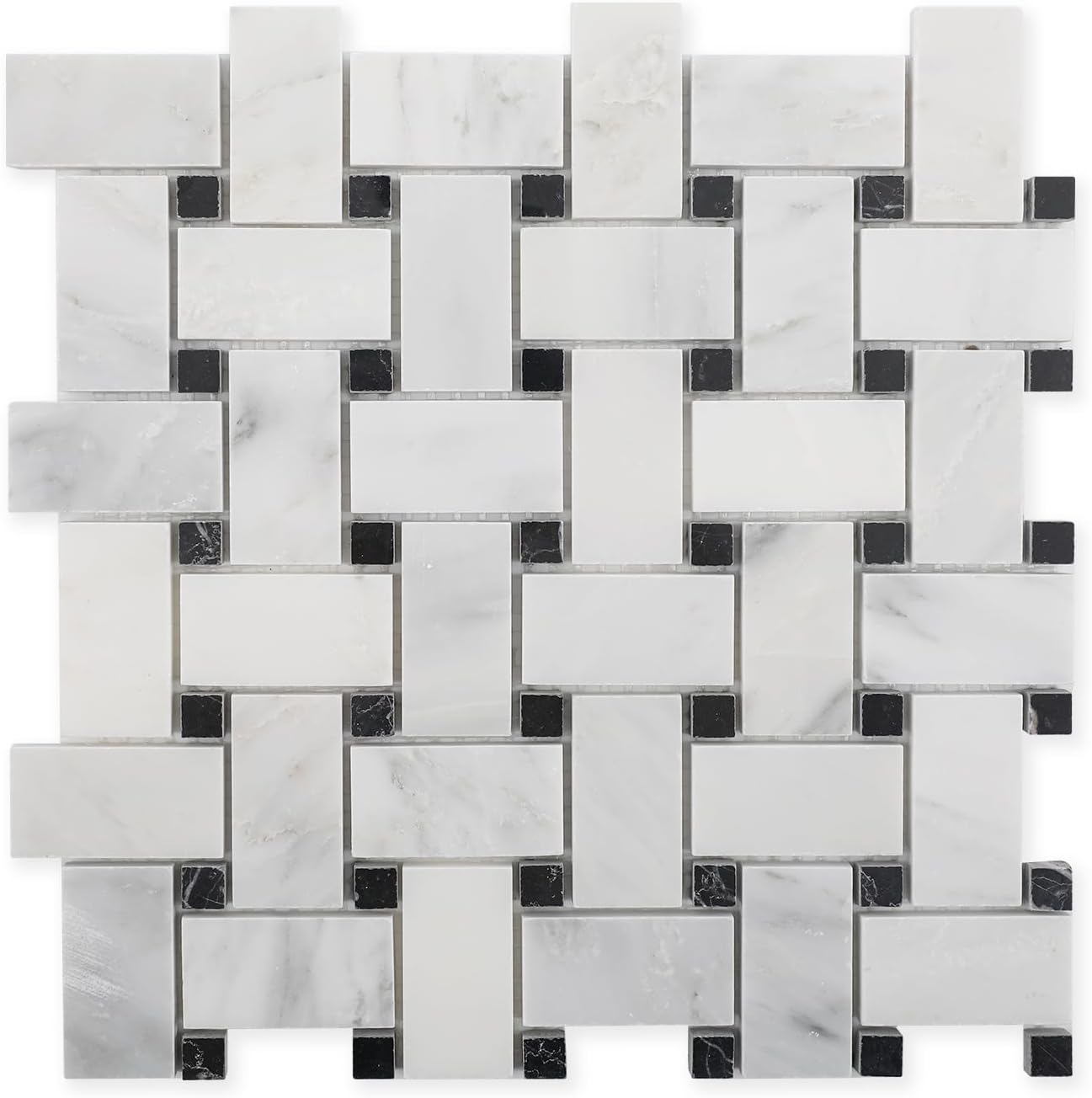 Lovdeco Bianco Alba Stone White Marble Basketweave Marble Mosaic Tile for Kitchen Wall Bathroom Shower Floor (5 Sheet，Polished)