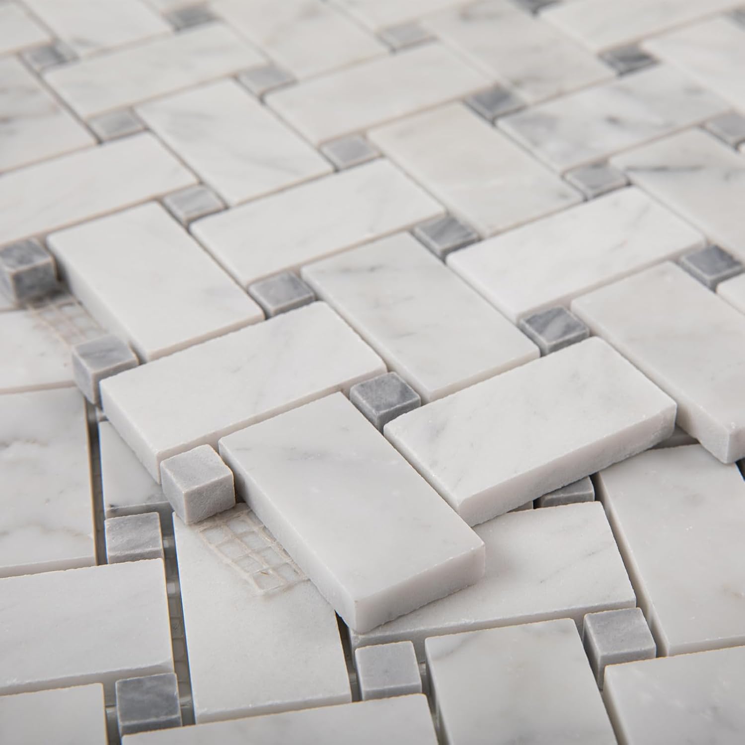 Lovdeco Carrara White Marble Stone 1x2 Inch Herringbone Italian Bianco Carrera Marble Mosaic Tile for Kitchen Wall Bathroom Shower Floor (5 Sheet, Polished)