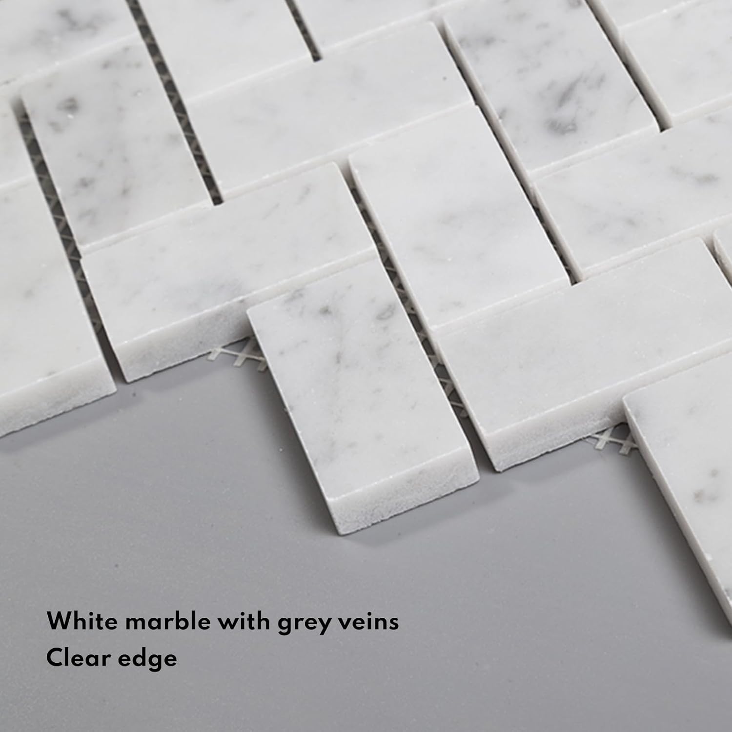 Lovdeco Carrara White Marble Stone 1x2 Inch Herringbone Italian Bianco Carrera Marble Mosaic Tile for Kitchen Wall Bathroom Shower Floor (5 Sheet, Polished)
