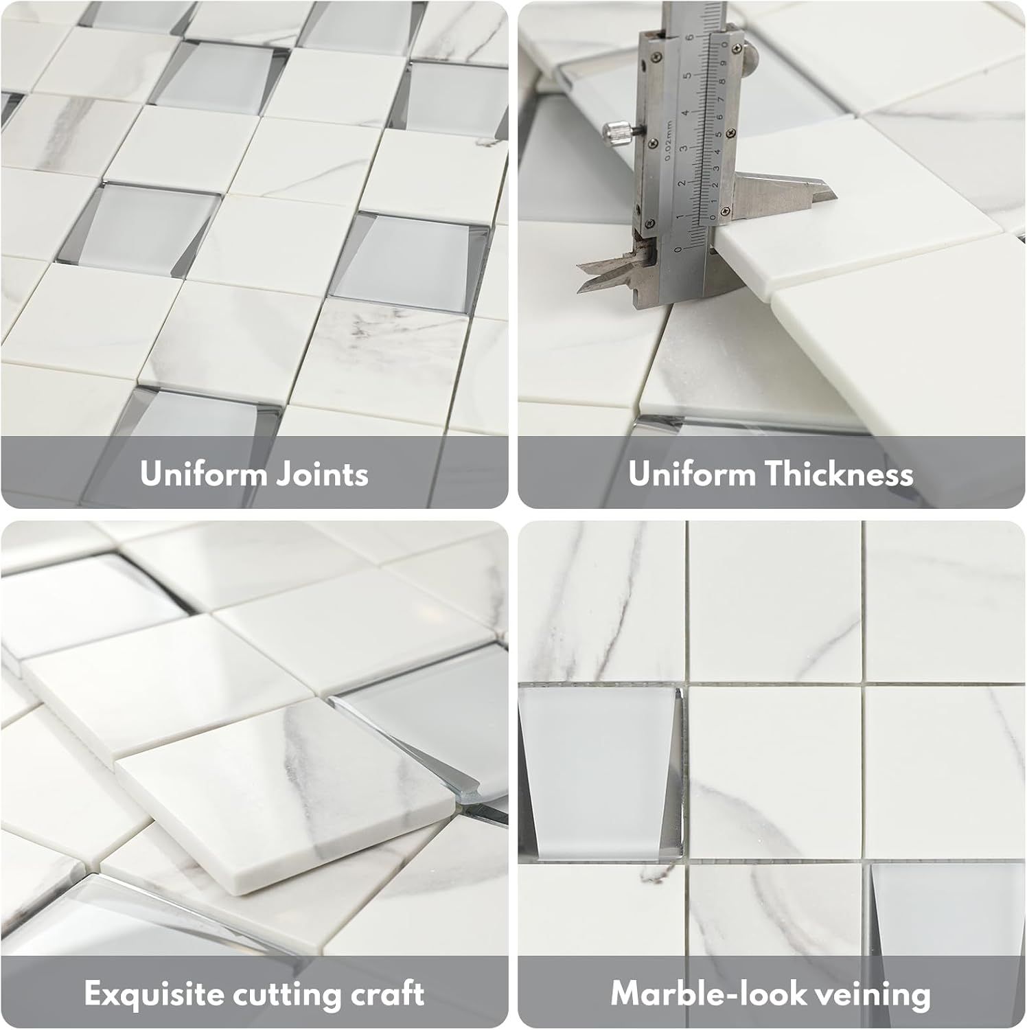 Lovdeco Marble Look 3D Mosaic Tile, 75x75mm Backsplash, 5 Sheets