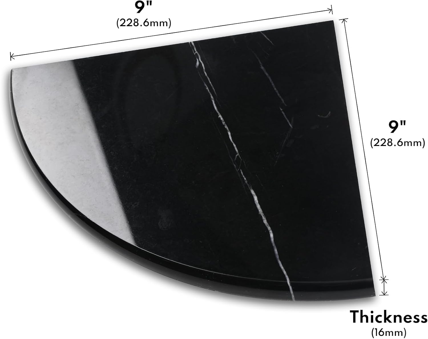 Lovdeco 2 Pcs Black Marble Corner Shelf, Nero Marquina Black Marble Corner Shower Shelf, Polished 9" Round Edge Corner Shelves for Bathroom, Kitchen, Office, Living Room, 2 Piece