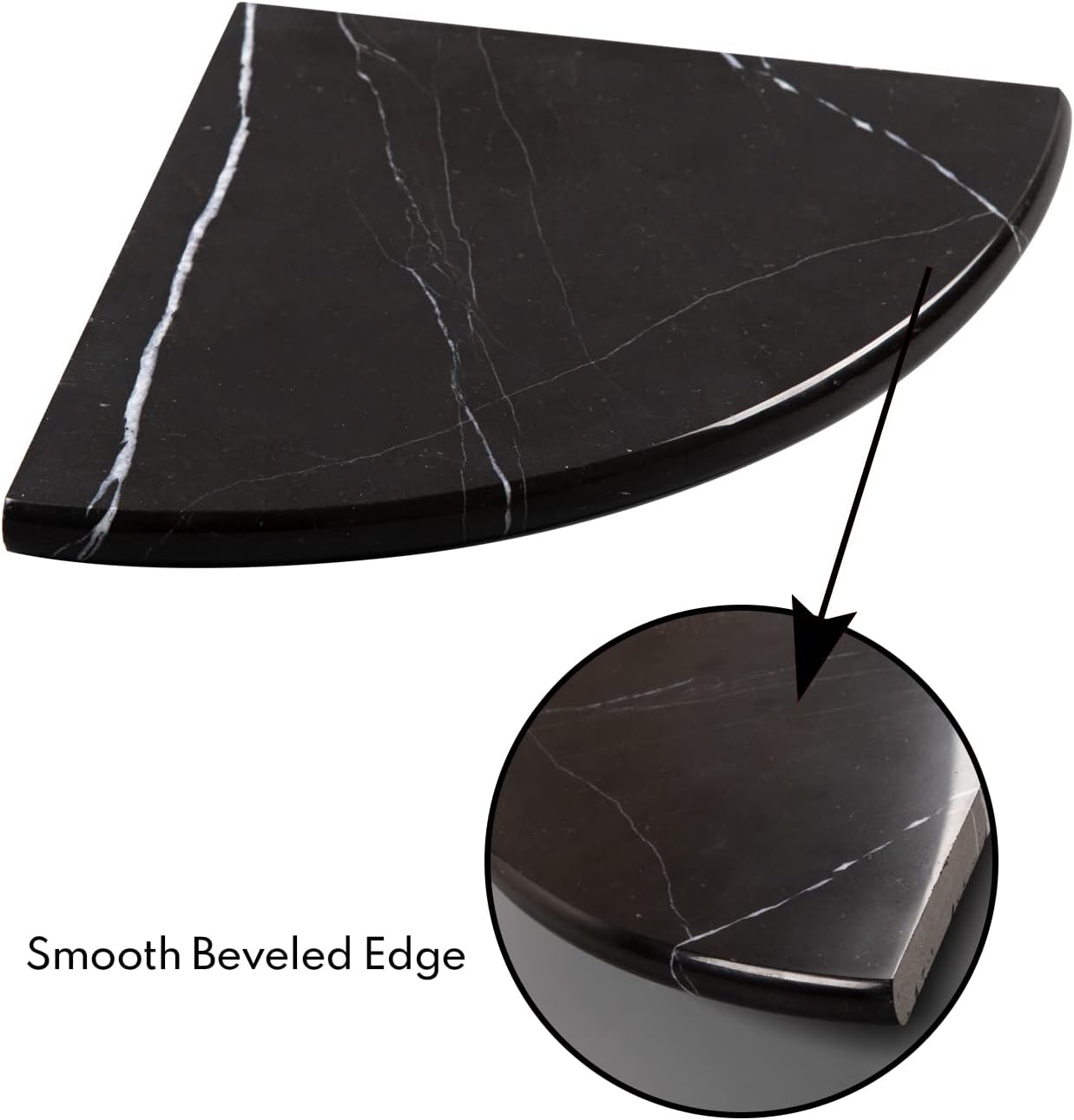 Lovdeco 2 Pcs Black Marble Corner Shelf, Nero Marquina Black Marble Corner Shower Shelf, Polished 9" Round Edge Corner Shelves for Bathroom, Kitchen, Office, Living Room, 2 Piece
