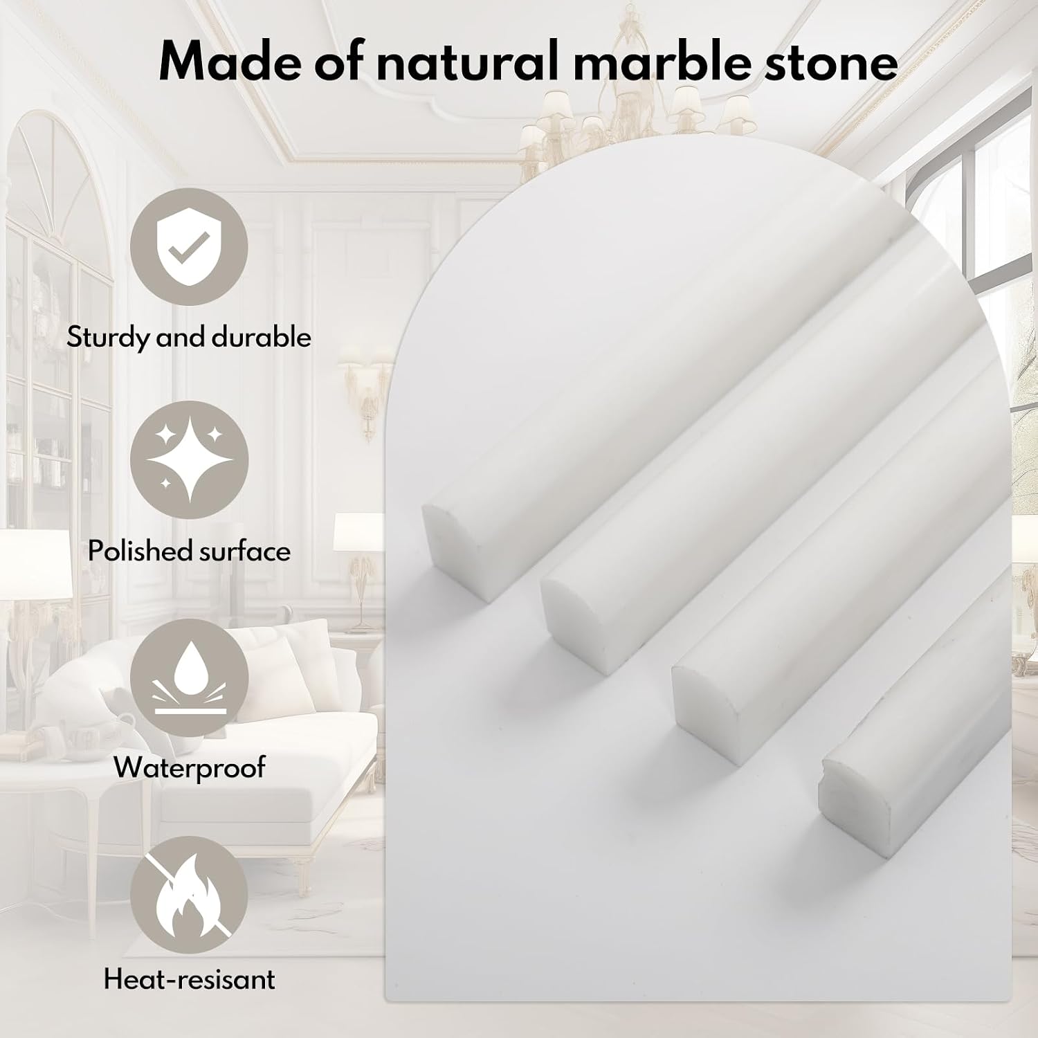 Lovdeco Bianco Alba 1/2" X 12" White Marble Pencil Liner Tile, Edge Trim Molding for Shower and Backsplash, Bullnose Tile Trim Polished, 10 Pcs/Box