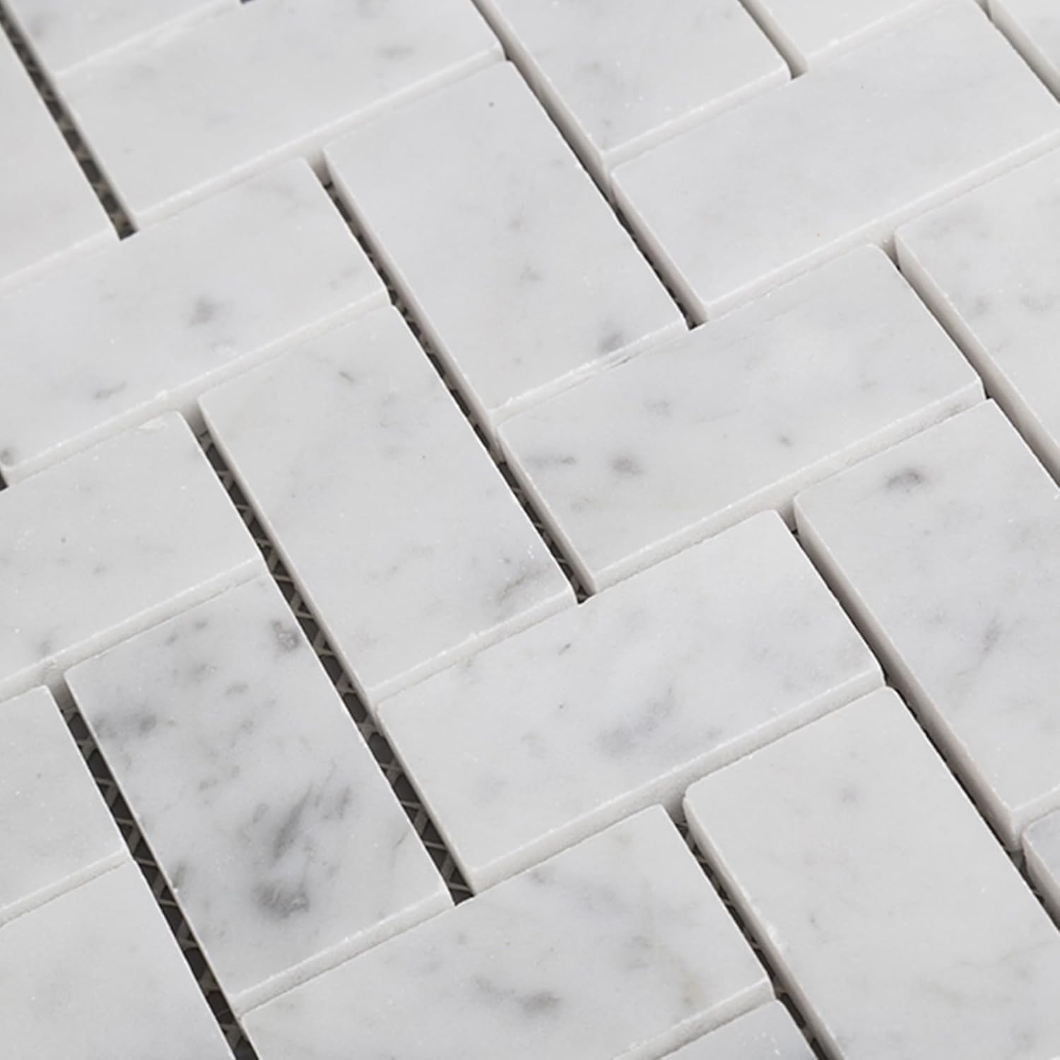 Lovdeco Carrara White Marble Stone 1x2 Inch Herringbone Italian Bianco Carrera Marble Mosaic Tile for Kitchen Wall Bathroom Shower Floor (5 Sheet, Polished)