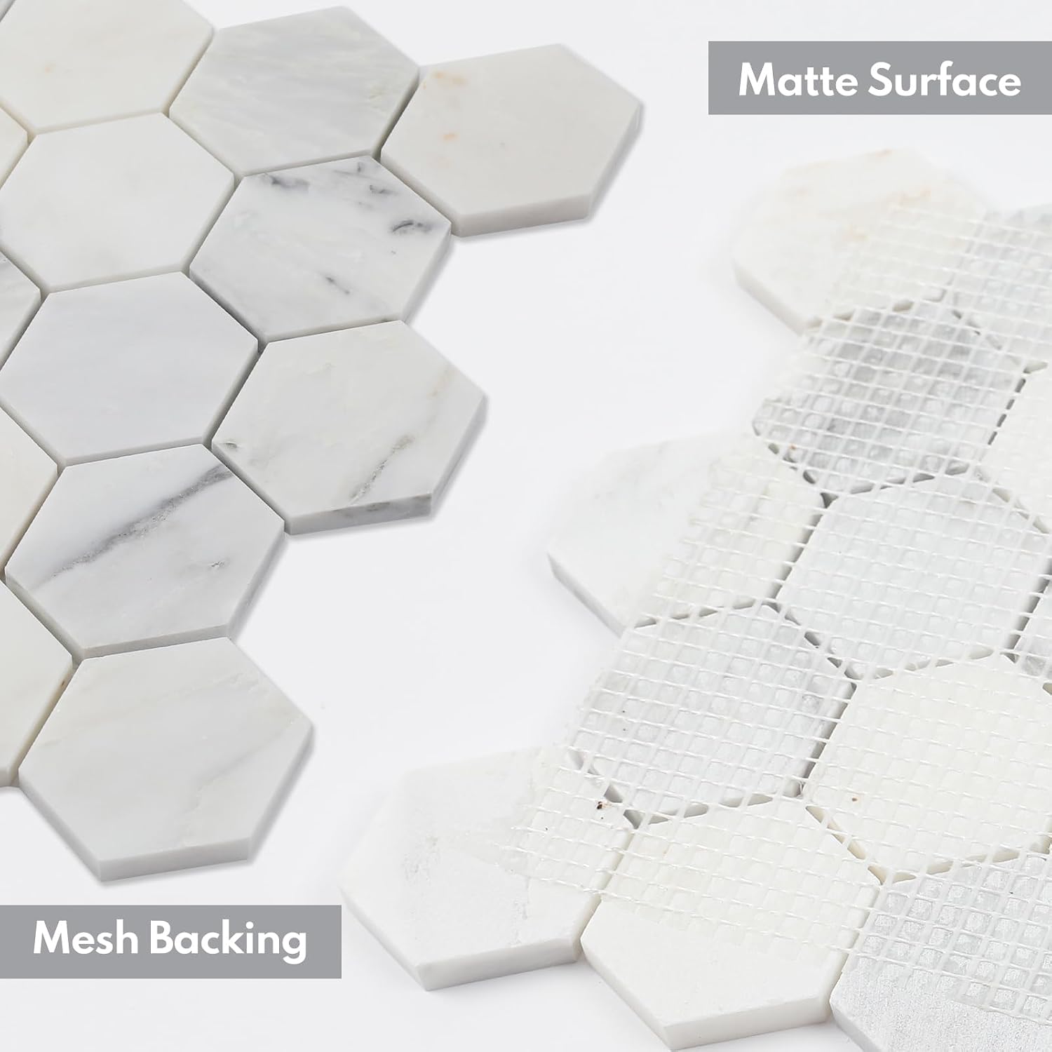 Lovdeco Bianco Alba Marble Stone 2 Inch Hexagon White Marble Mosaic Tile for Kitchen Wall Bathroom Shower Floor (5 Sheet, Honed)