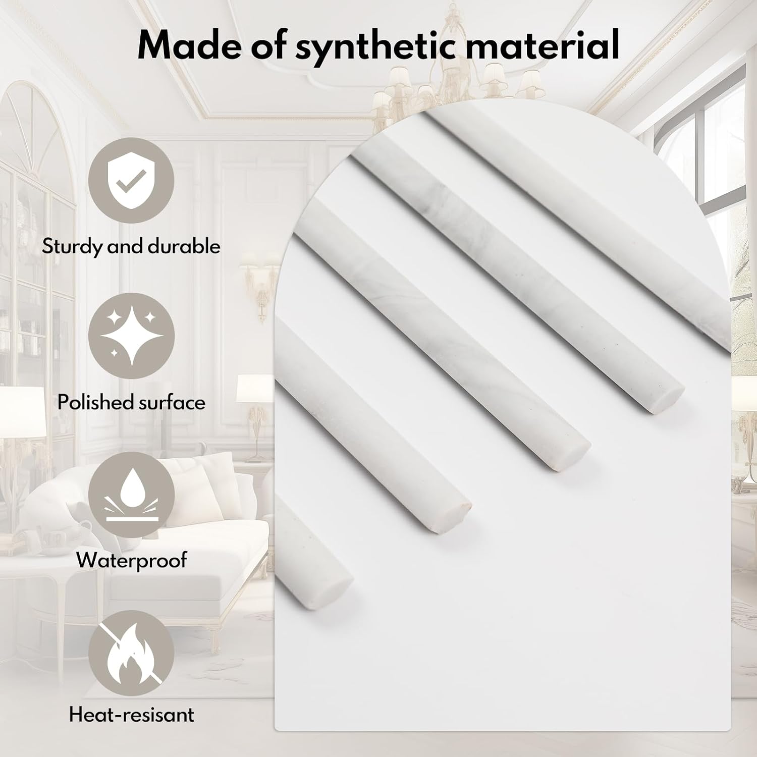 Lovdeco Faux Marble Pencil Liner Trim, 1/2" x 12" Quarter Round Edge Molding for Kitchen Bathroom Shower, 10-Pack