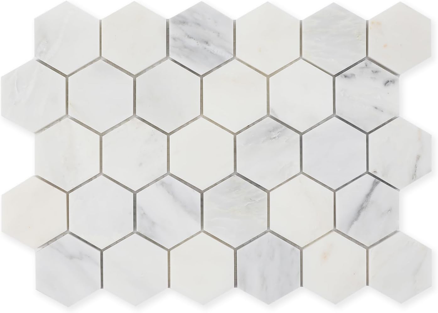 Lovdeco Bianco Alba Marble Stone 2 Inch Hexagon White Marble Mosaic Tile for Kitchen Wall Bathroom Shower Floor (5 Sheet, Honed)