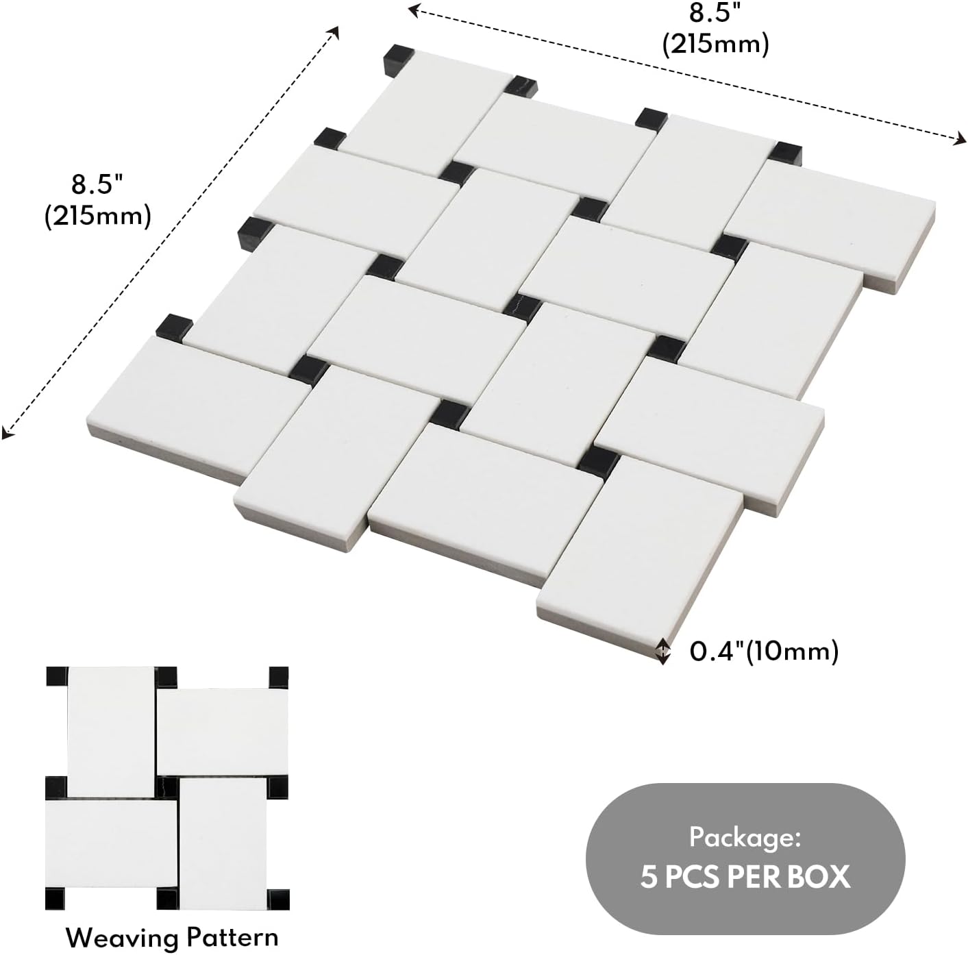 Lovdeco Microcrystal Stone White Marble Basketweave Marble Mosaic Tile for Kitchen Wall Bathroom Shower Floor (5 Sheet)