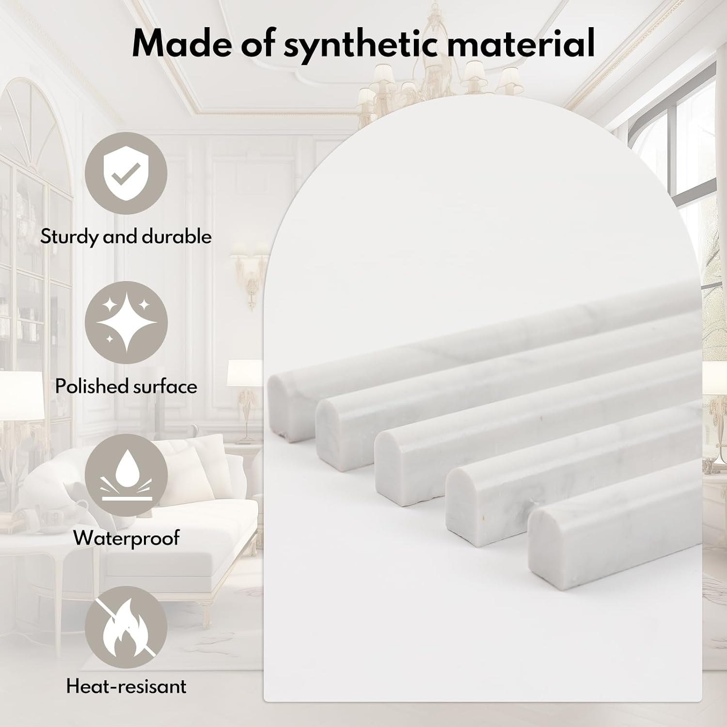 Lovdeco Marble Vein Pencil Liner Tile, 1/2" X 12" Edge White Trim Molding for Shower and Backsplash, Bullnose Tile Trim Polished, 15 Pcs/Box