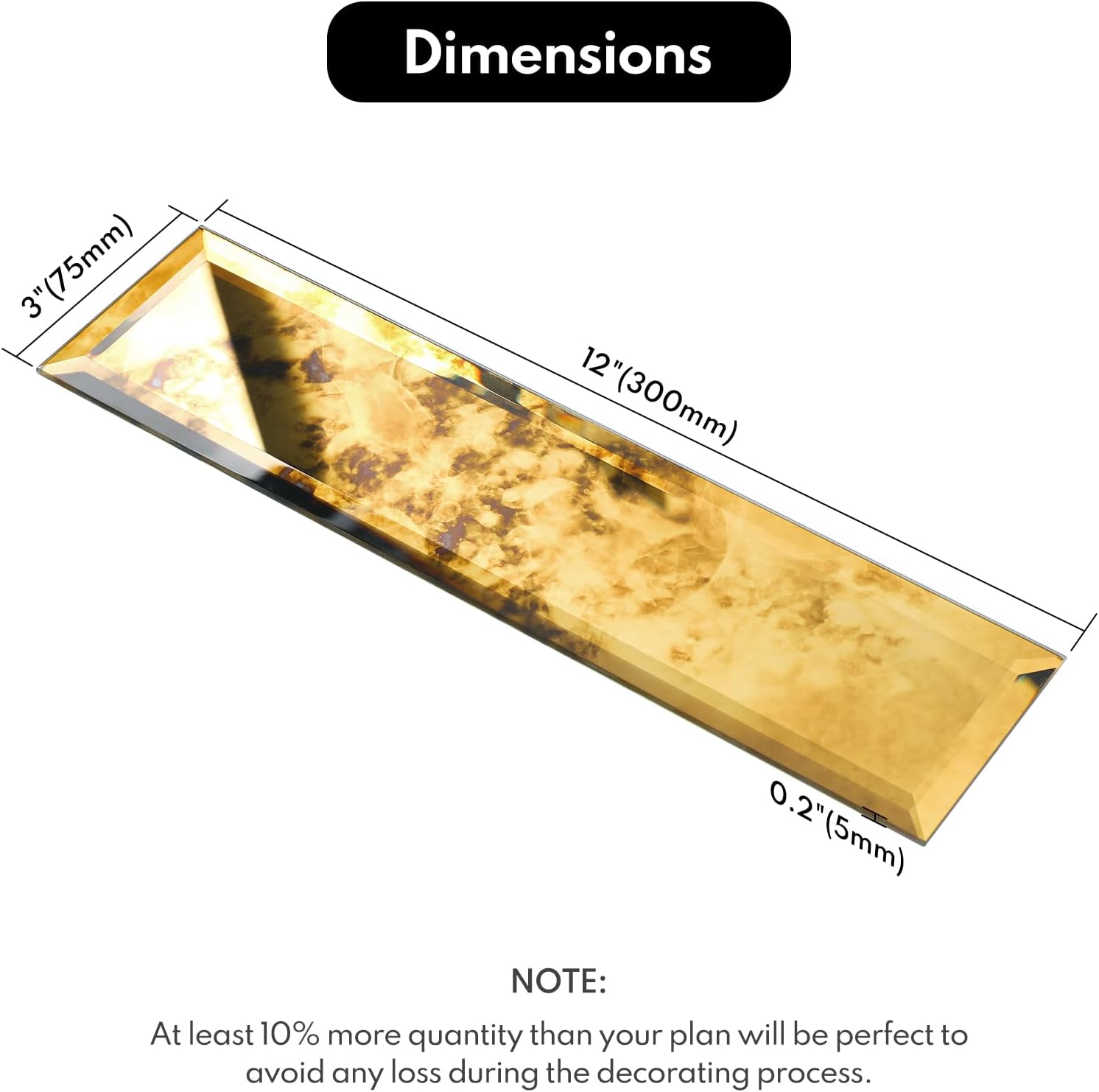 Lovdeco Peel & Stick Gold Antique Mirror Tile 3x12 Inch Beveled (20 Pcs)