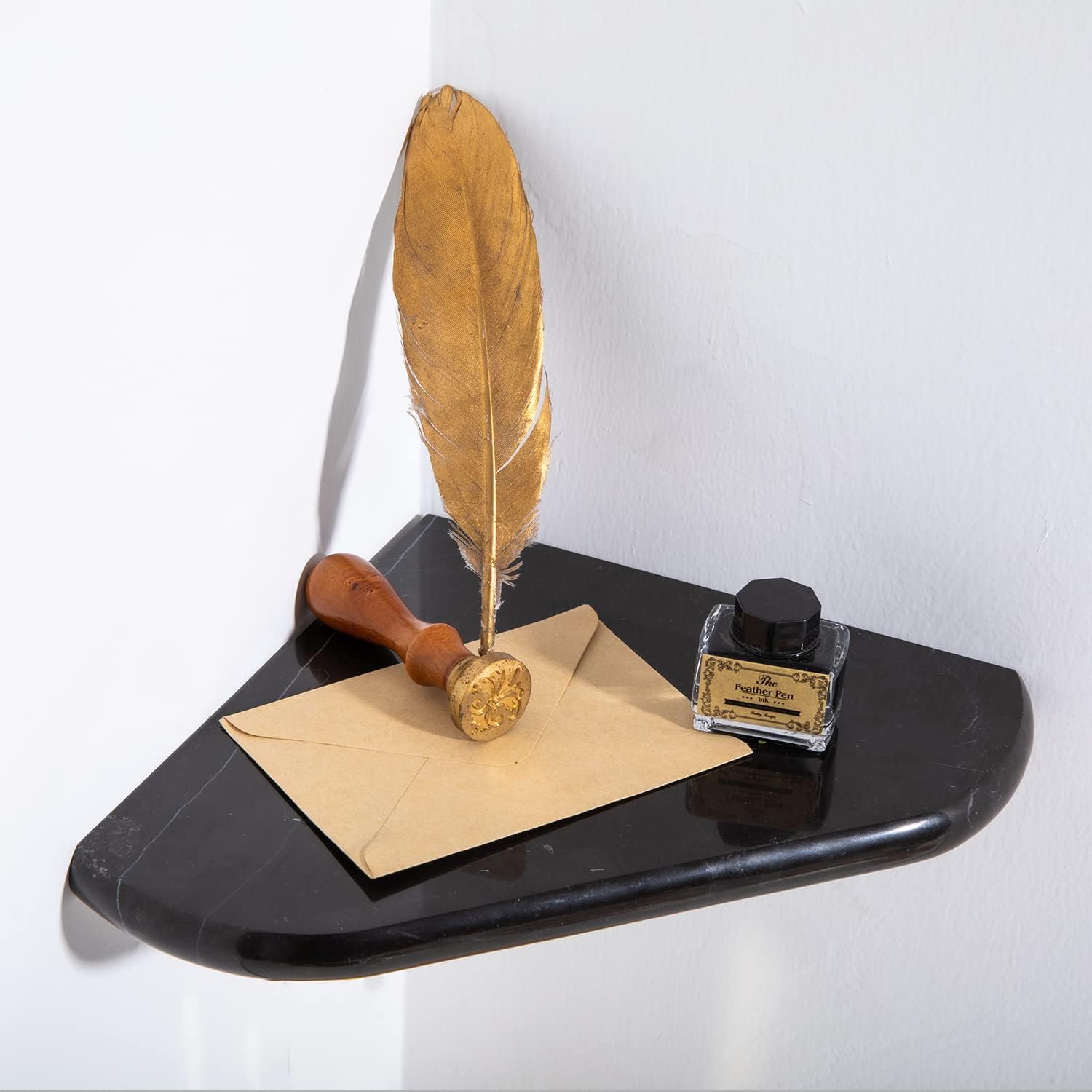 Lovdeco 2 Pcs Black Marble Corner Shelf, Nero Marquina Black Marble Corner Shower Shelf, Polished 9" Round Edge Corner Shelves for Bathroom, Kitchen, Office, Living Room, 2 Piece