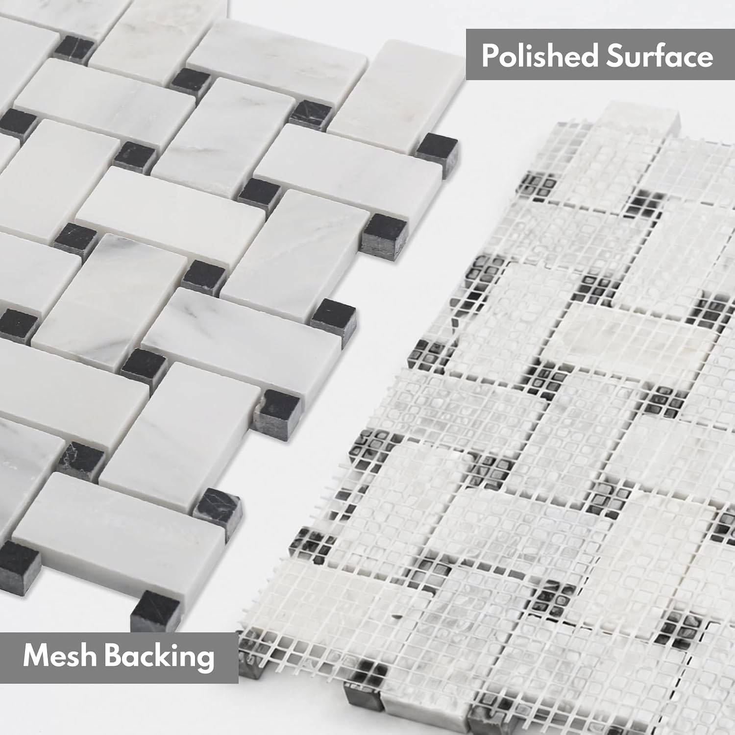 Lovdeco Bianco Alba Stone White Marble Basketweave Marble Mosaic Tile for Kitchen Wall Bathroom Shower Floor (5 Sheet，Polished)