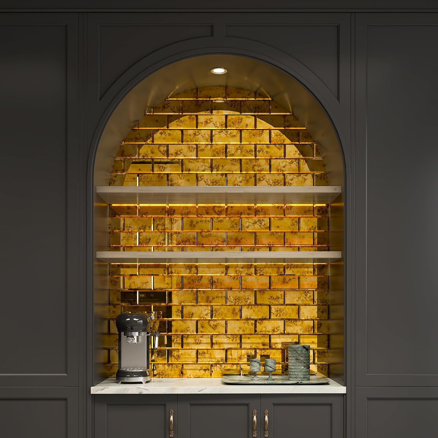 Lovdeco Peel & Stick Gold Antique Mirror Tile 3x6 Inch Beveled (40 Pcs)