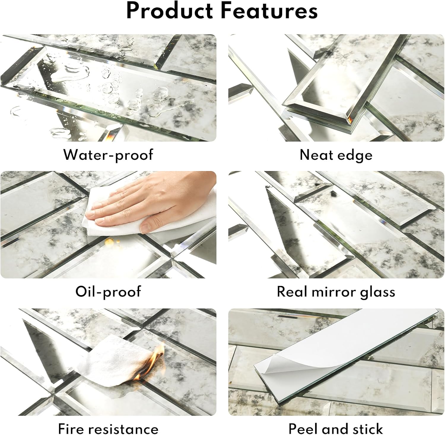 Lovdeco Peel & Stick Silver Antique Mirror Tile 3x12 Inch Beveled (20 Pcs)