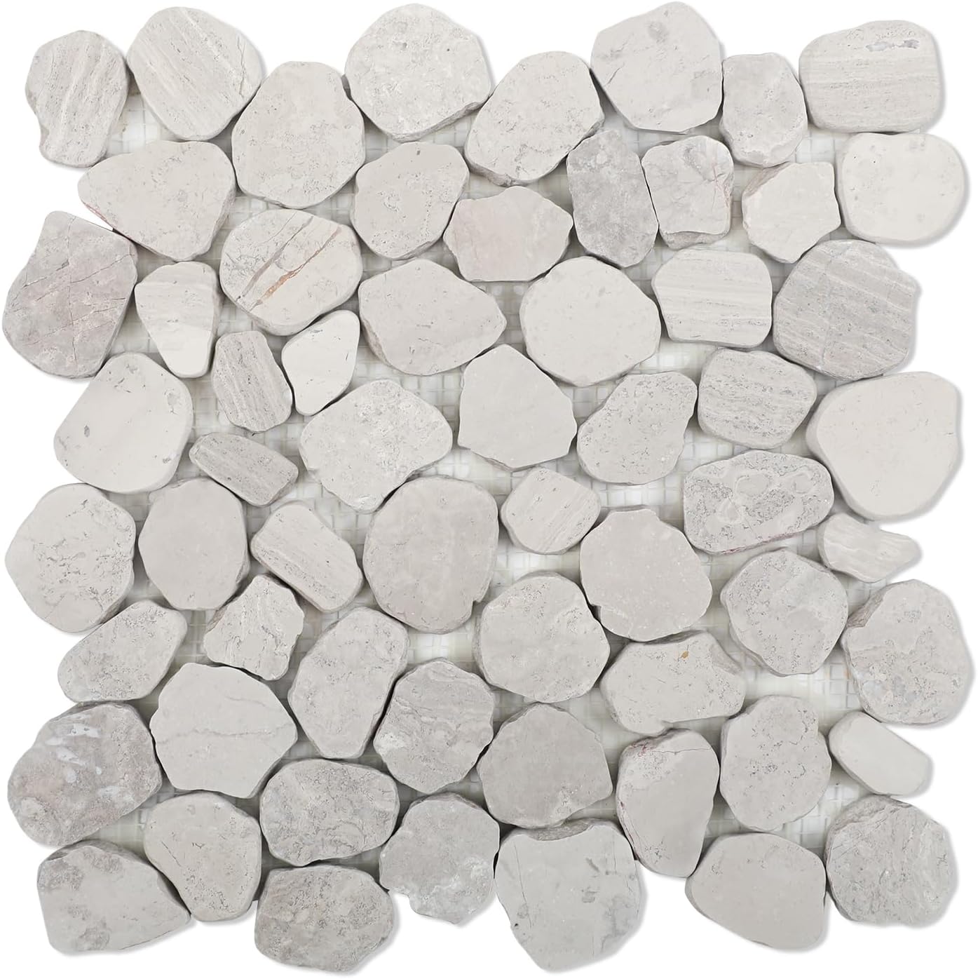 Lovdeco White Pebble Tile Shower Floor, Mosaic Pebble Backsplash for Wall, Stone Tiles for Bathroom and Outdoor Garden, 5 Sheets, Matte and Flat Surface