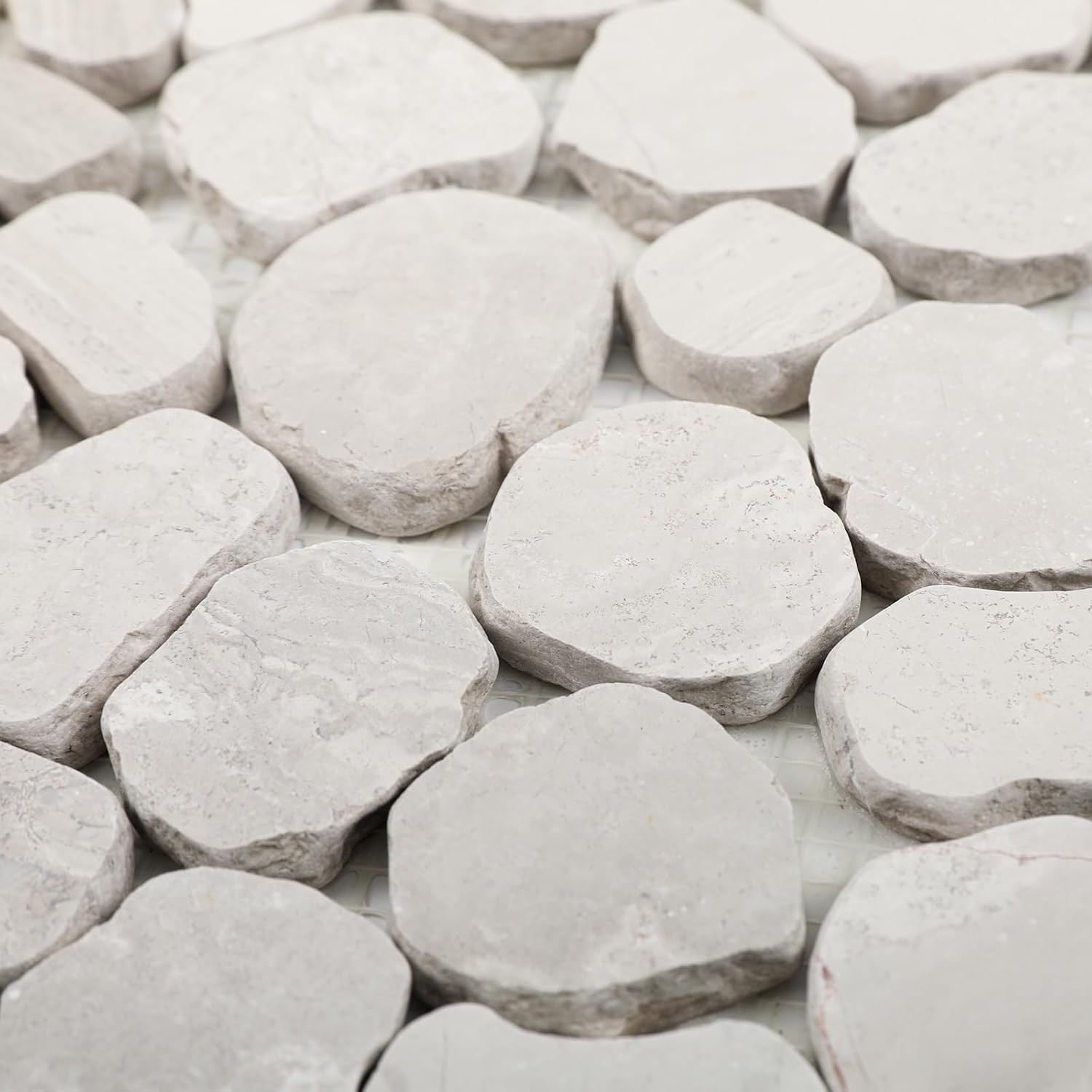 Lovdeco White Pebble Tile Shower Floor, Mosaic Pebble Backsplash for Wall, Stone Tiles for Bathroom and Outdoor Garden, 5 Sheets, Matte and Flat Surface
