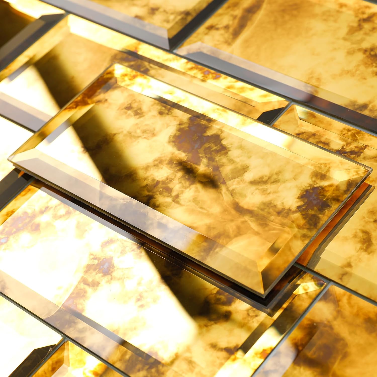Lovdeco Peel & Stick Gold Antique Mirror Tile 3x6 Inch Beveled (40 Pcs)