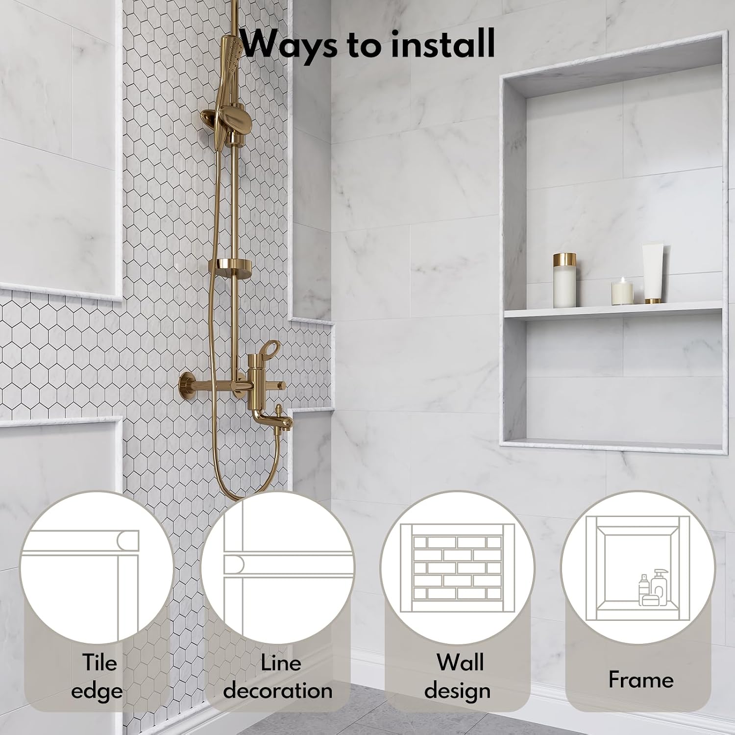 Lovdeco Marble Vein Pencil Liner Tile, 1/2" X 12" Edge White Trim Molding for Shower and Backsplash, Bullnose Tile Trim Polished, 15 Pcs/Box