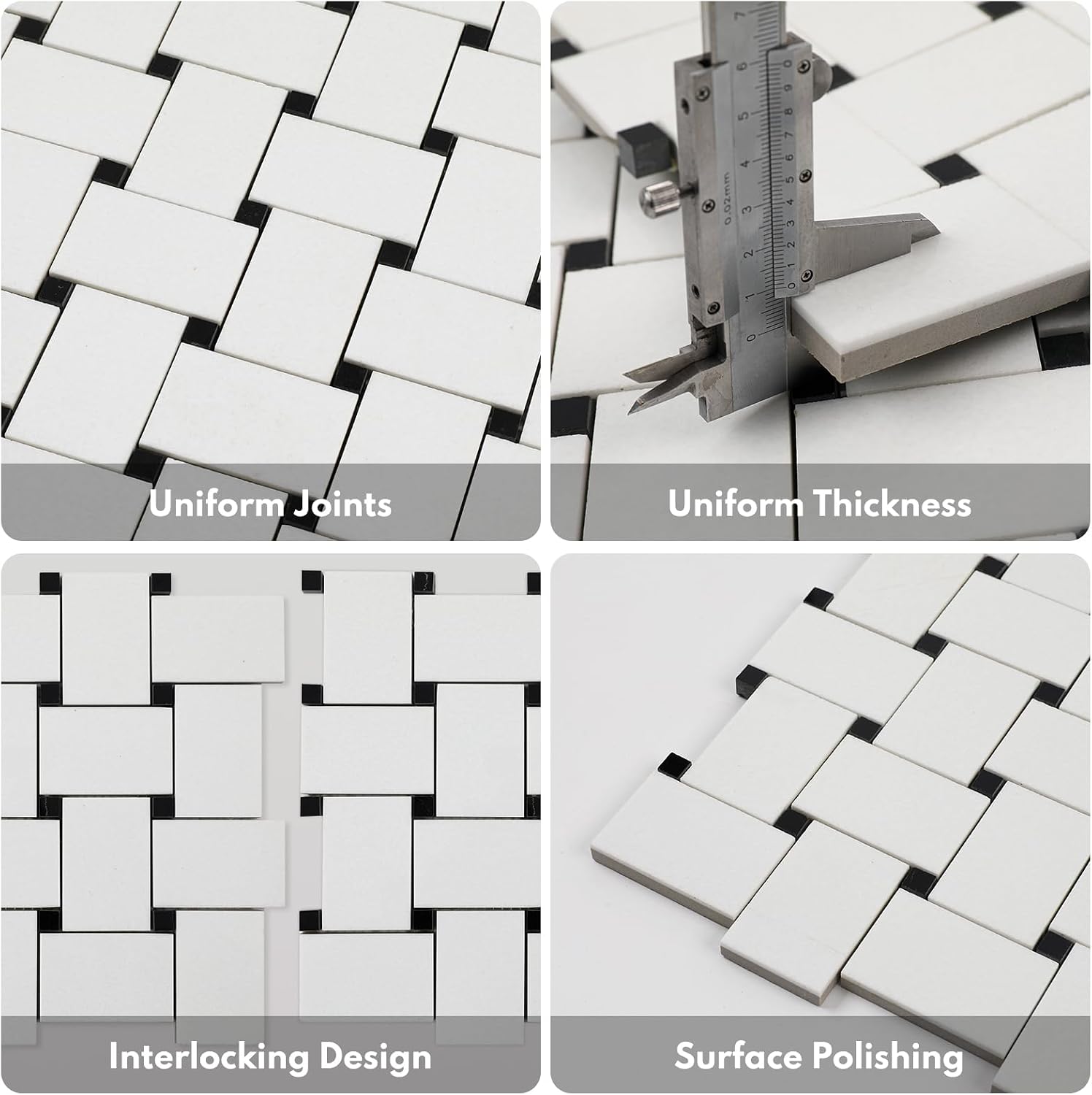Lovdeco Microcrystal Stone White Marble Basketweave Marble Mosaic Tile for Kitchen Wall Bathroom Shower Floor (5 Sheet)