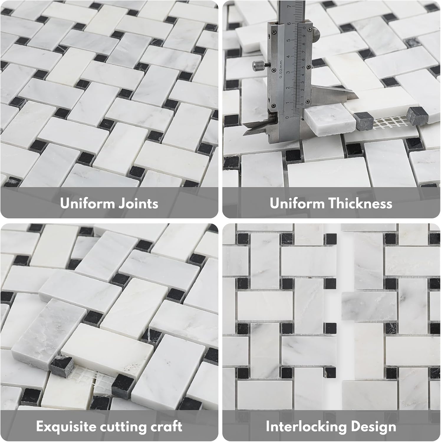 Lovdeco Bianco Alba Stone White Marble Basketweave Marble Mosaic Tile for Kitchen Wall Bathroom Shower Floor (5 Sheet，Polished)