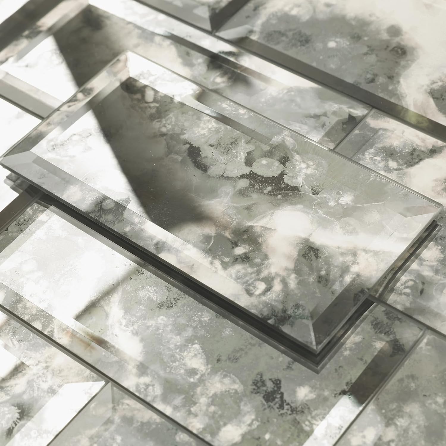 Lovdeco Peel & Stick Silver Antique Mirror Tile 3x6 Inch Beveled (40 Pcs)