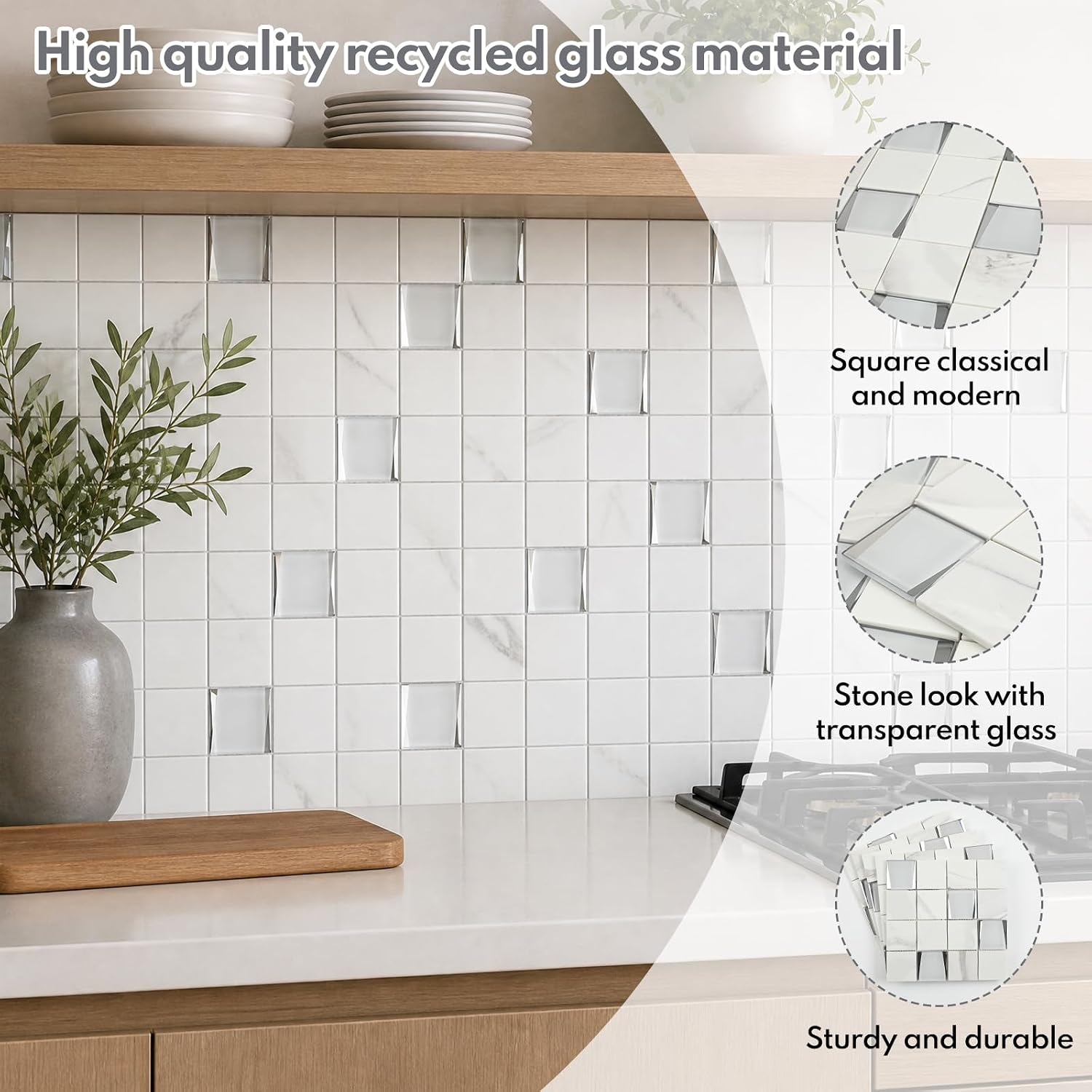 Lovdeco Marble Look 3D Mosaic Tile, 75x75mm Backsplash, 5 Sheets