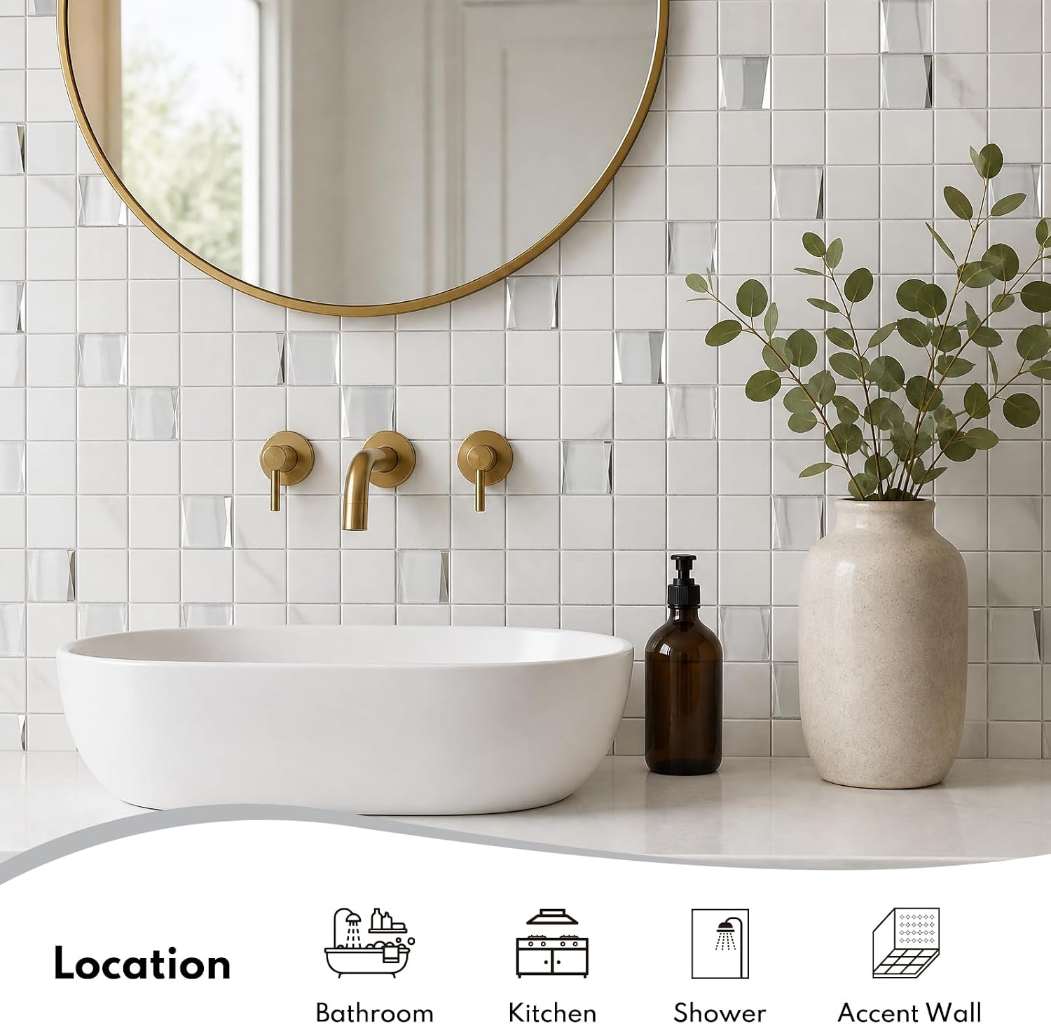 Lovdeco Marble Look 3D Mosaic Tile, 75x75mm Backsplash, 5 Sheets
