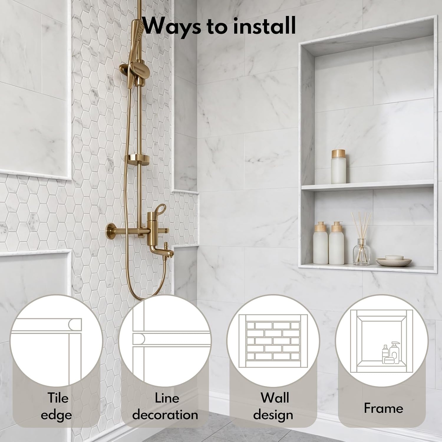 Lovdeco Bianco Alba 1/2" X 12" White Marble Pencil Liner Tile, Edge Trim Molding for Shower and Backsplash, Bullnose Tile Trim Polished, 10 Pcs/Box