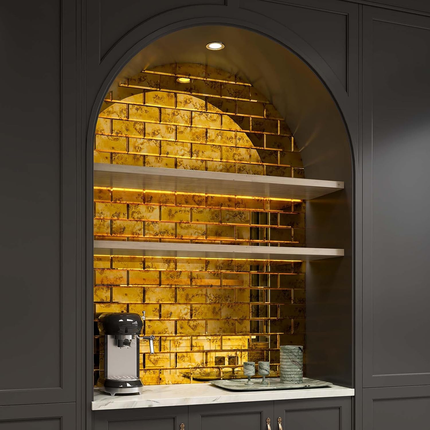 Lovdeco Peel & Stick Gold Antique Mirror Tile 3x6 Inch Beveled (40 Pcs)