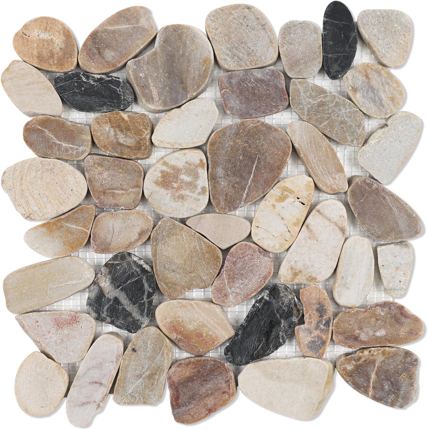 Pebble Tiles for Shower Floor, Sliced Mix River Rock, 12x12 Inch