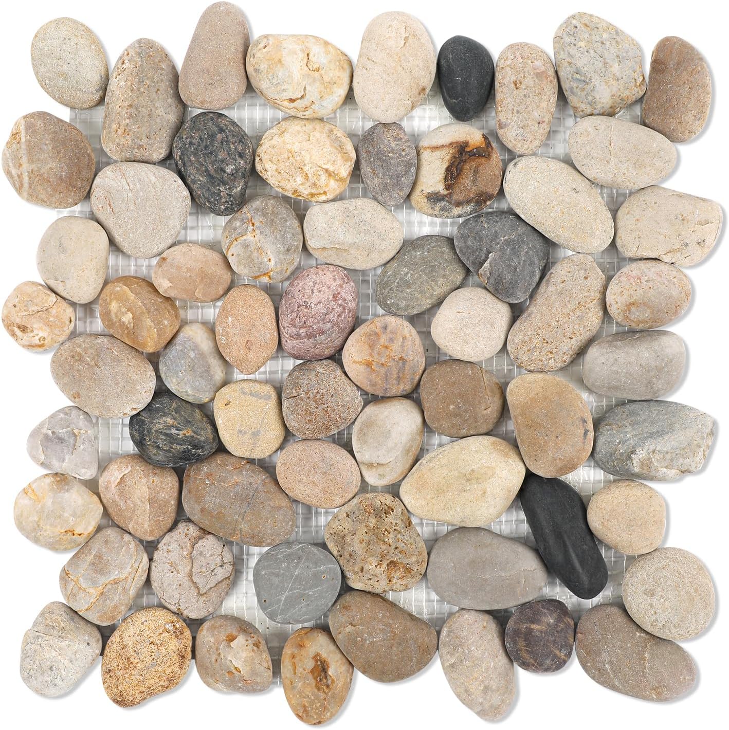 Lovdeco White Pebble Tile Shower Floor, Mosaic Pebble Backsplash for Wall, Stone Tiles for Bathroom and Outdoor Garden, 5 Sheets, Matte and Flat Surface
