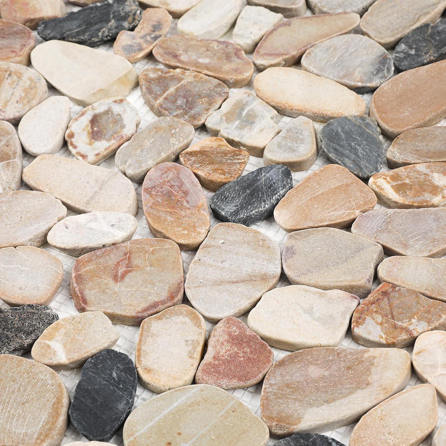 Pebble Tiles for Shower Floor, Sliced Mix River Rock, 12x12 Inch