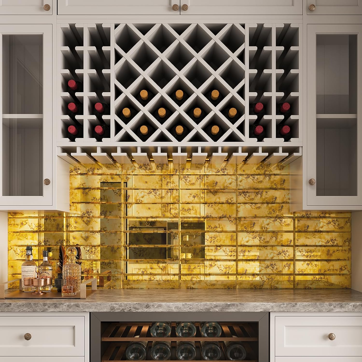 Lovdeco Peel & Stick Gold Antique Mirror Tile 3x12 Inch Beveled (20 Pcs)