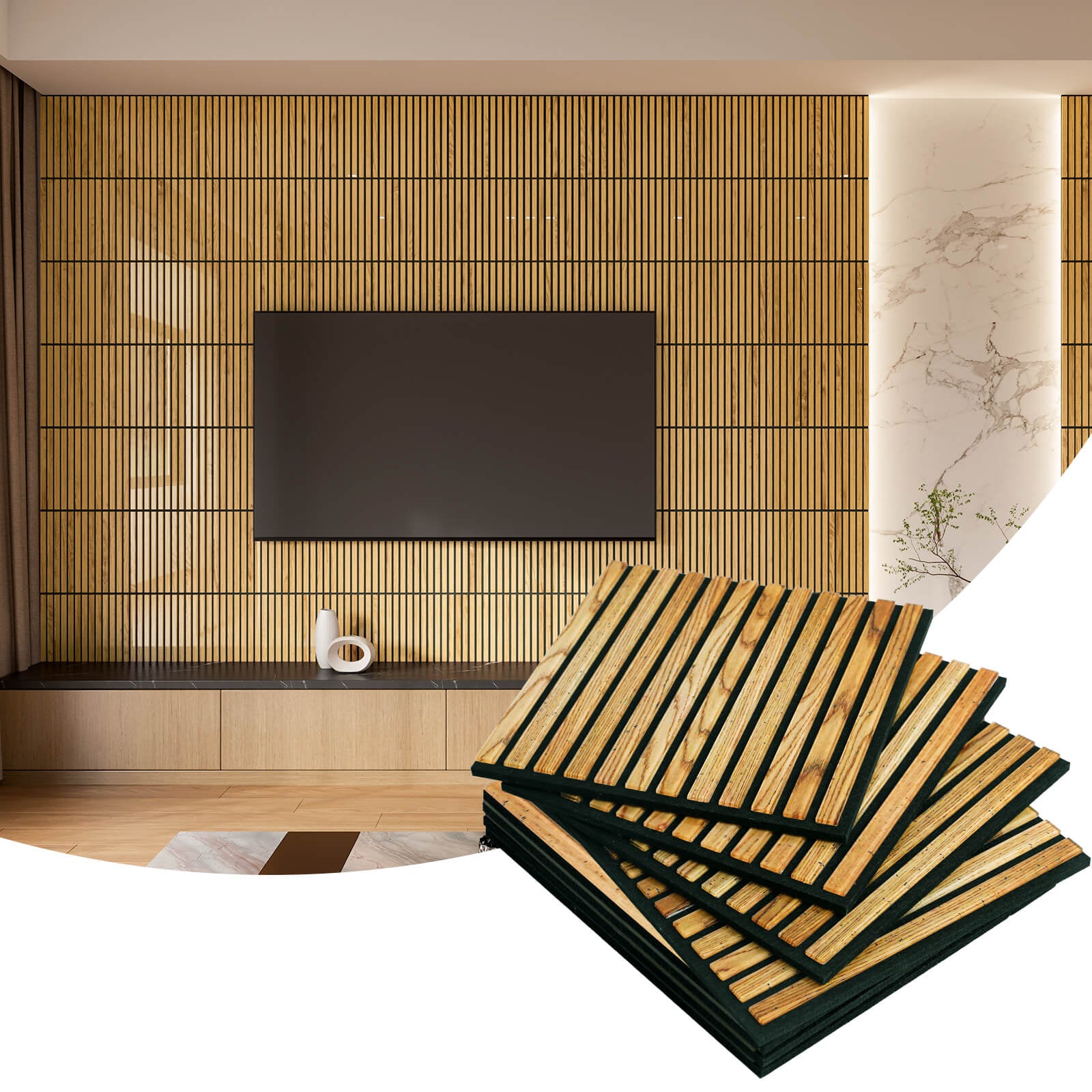 Lovdeco Acoustic Wall Panels, 10 Pack 12'' Fluted Acoustic Panels, Glass Slat Sound Absorbing Panels for art Wall Decorative, Teak