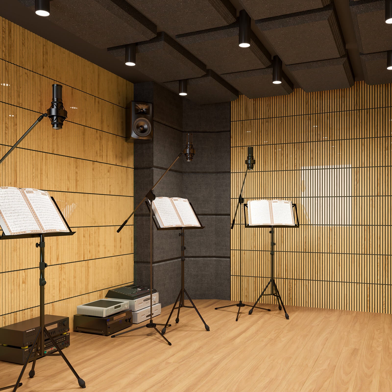 Lovdeco Acoustic Wall Panels, 10 Pack 12'' Fluted Acoustic Panels, Glass Slat Sound Absorbing Panels for art Wall Decorative, Teak