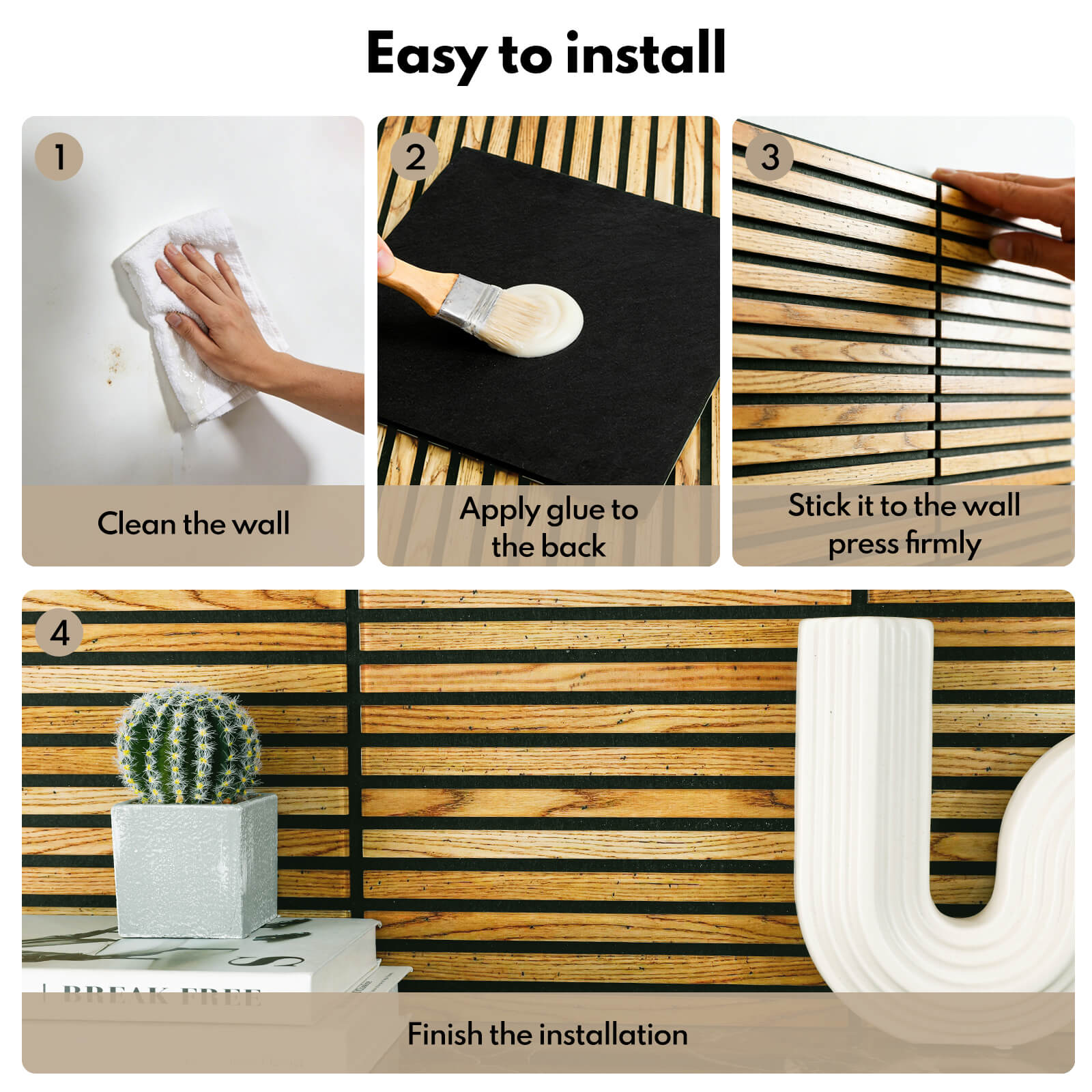 Lovdeco Acoustic Wall Panels, 10 Pack 12'' Fluted Acoustic Panels, Glass Slat Sound Absorbing Panels for art Wall Decorative, Teak