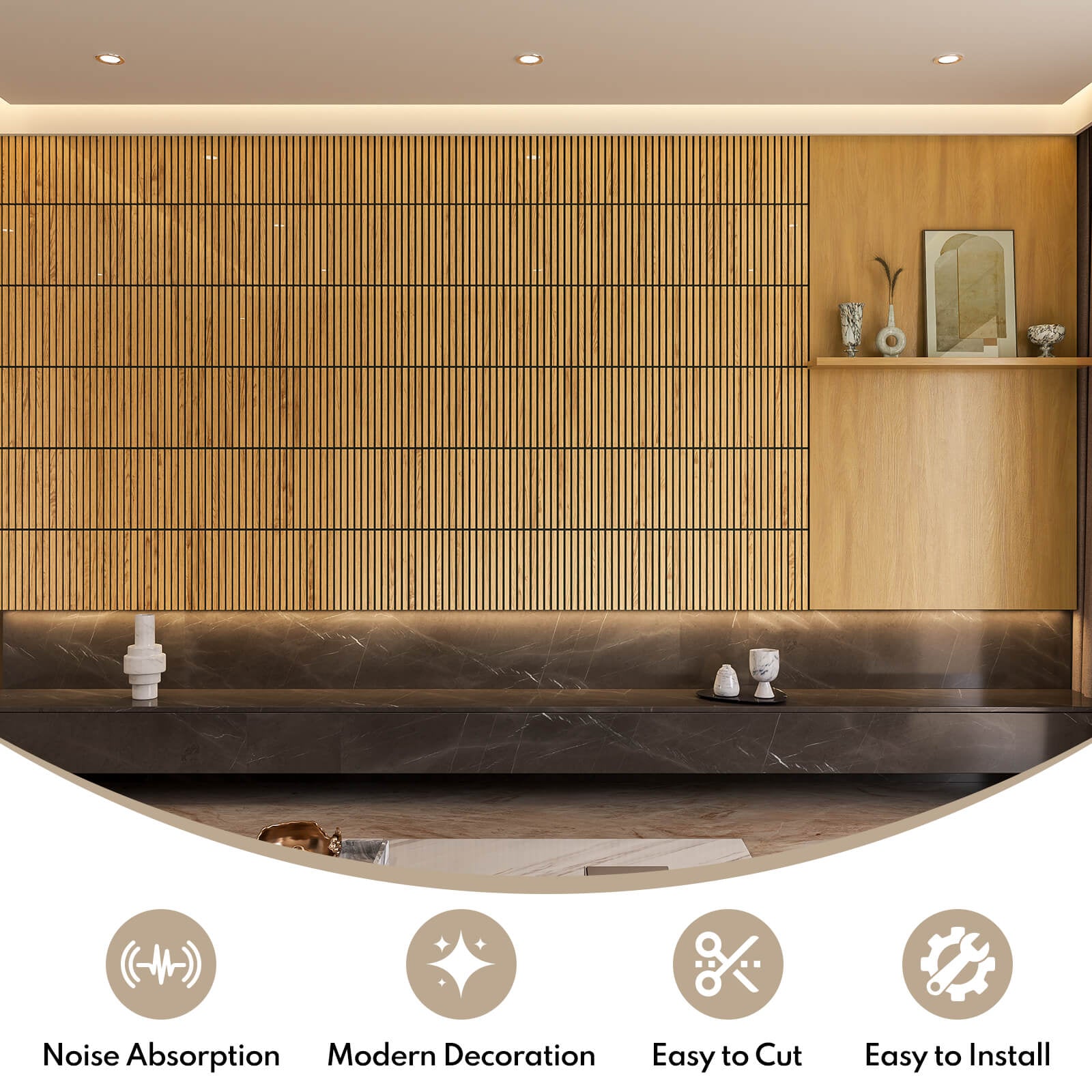 Lovdeco Acoustic Wall Panels, 10 Pack 12'' Fluted Acoustic Panels, Glass Slat Sound Absorbing Panels for art Wall Decorative, Teak