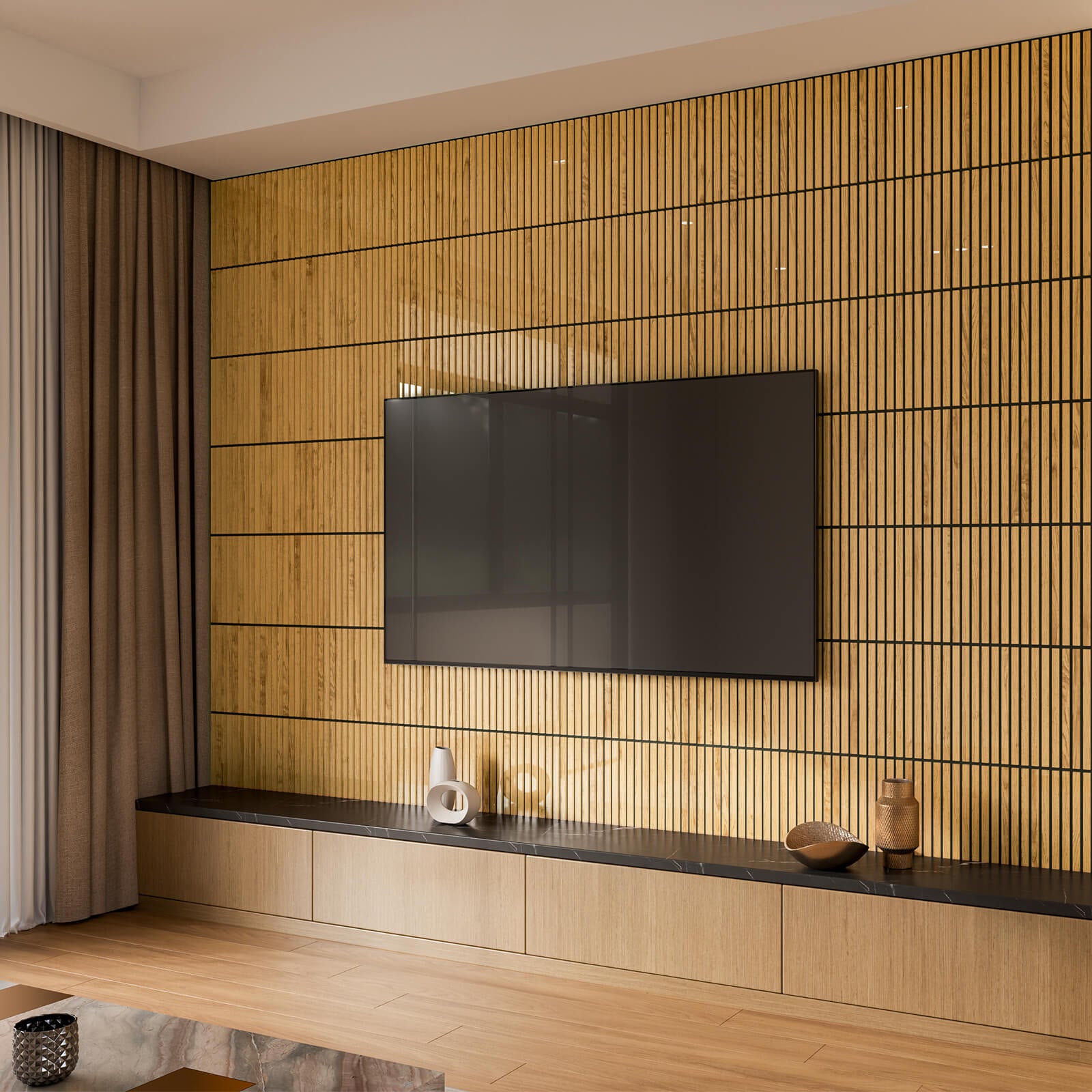 Lovdeco Acoustic Wall Panels, 10 Pack 12'' Fluted Acoustic Panels, Glass Slat Sound Absorbing Panels for art Wall Decorative, Teak
