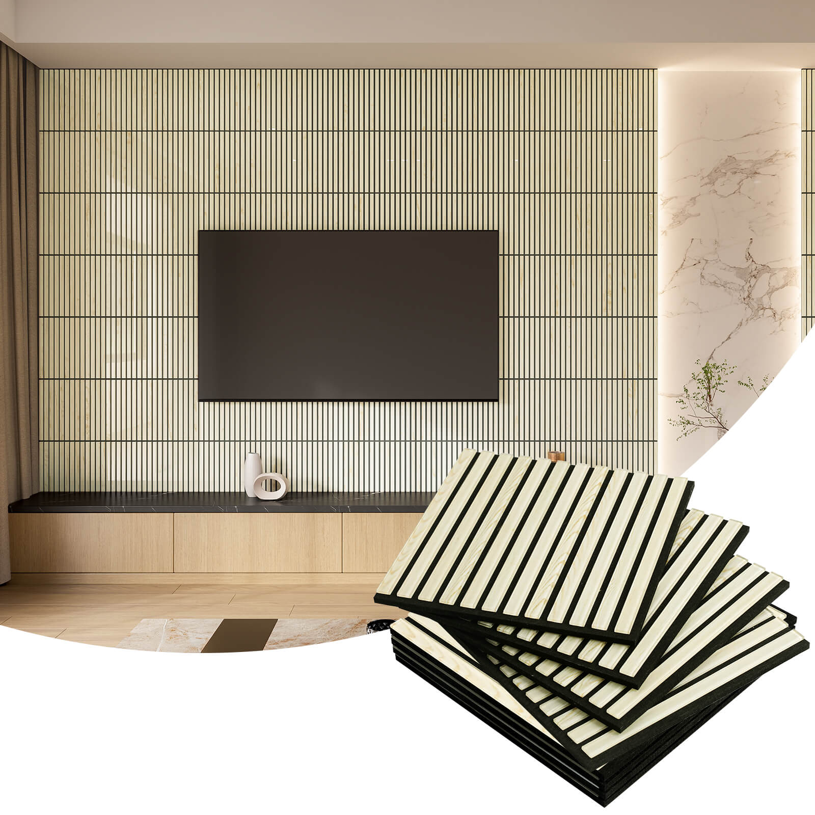 Lovdeco Acoustic Wall Panels, 10 Pack 12'' Fluted Acoustic Panels, Glass Slat Sound Absorbing Panels for art Wall Decorative, Oak